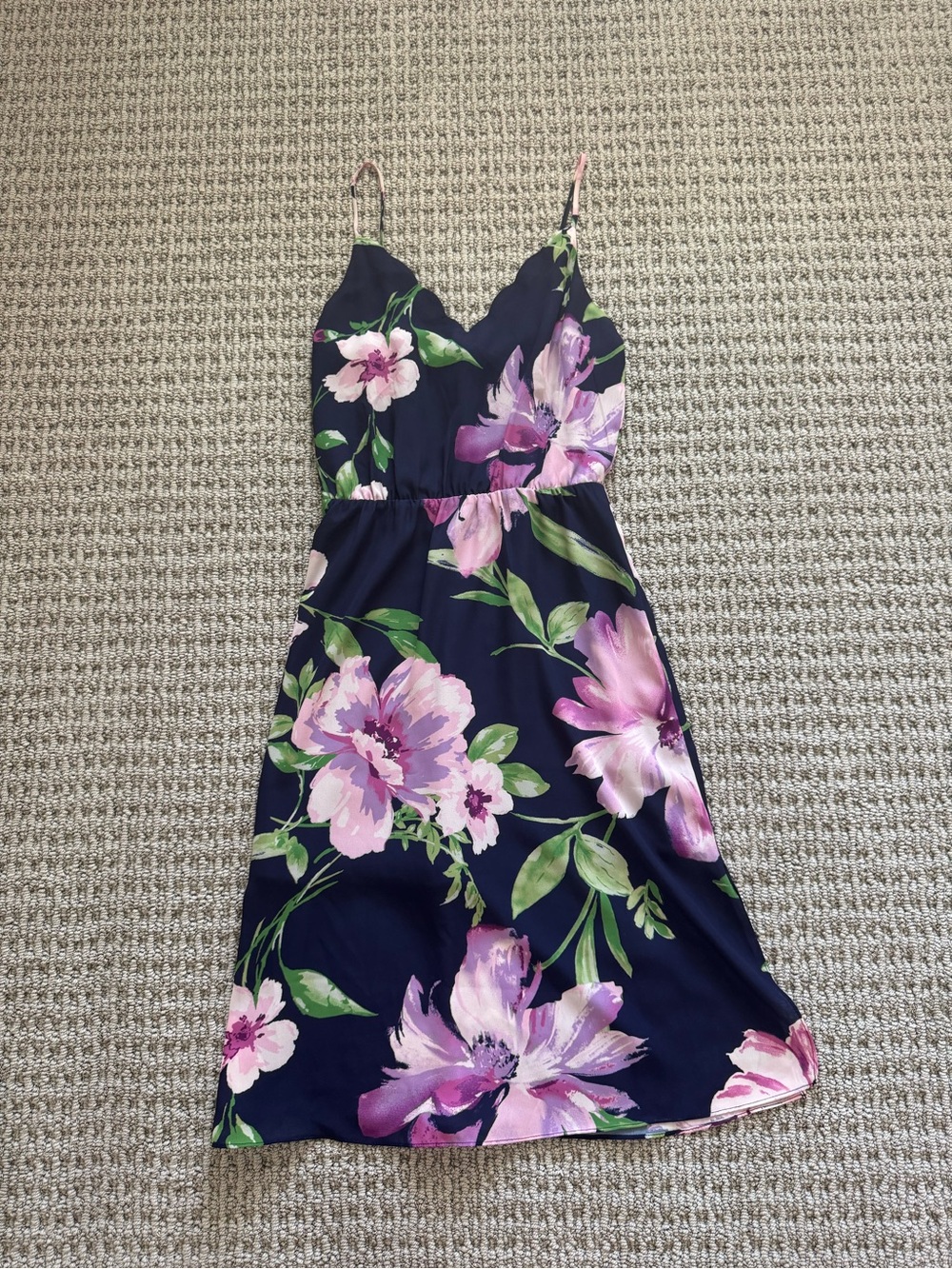 Socialite Navy Midi Dress with Pink & Purple Floral Print